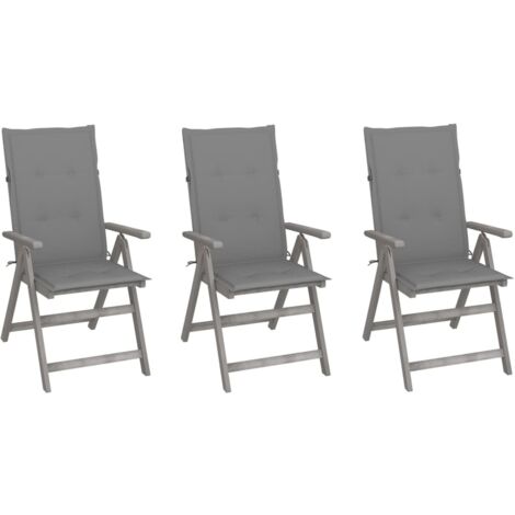 Lot de 3 Chaises inclinables de jardin,Fauteuils d'extérieur avec coussins Bois d'acacia -TF90324