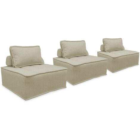Lot de 3 chauffeuses pour canapé modulables tissu capitonné  Polyester Beige
