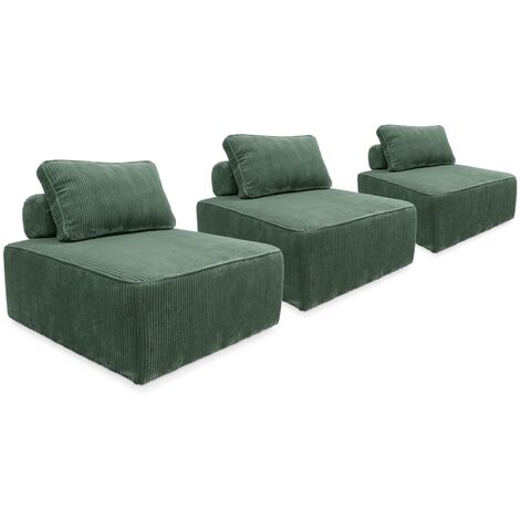 Lot de 3 chauffeuses pour canapé modulables velours côtelé  Velours côtelé Vert