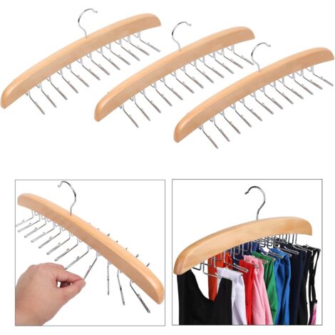 Lot de 3 cintres en bois de qualité supérieure, 24 crochets, rotatifs à 360°, pliables