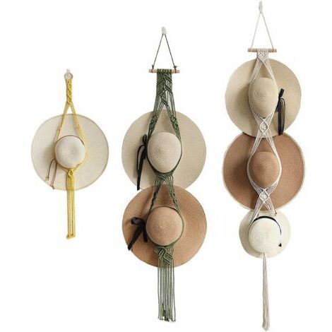Lot de 3 Cintres en pour Chapeaux, Porte Casquette, Porte Casquette Mural, Organisateur pour Chapeaux Fedora à Large, Bohème à Suspendre au Mur Support Décoratif pour Casquettes à Large Bord