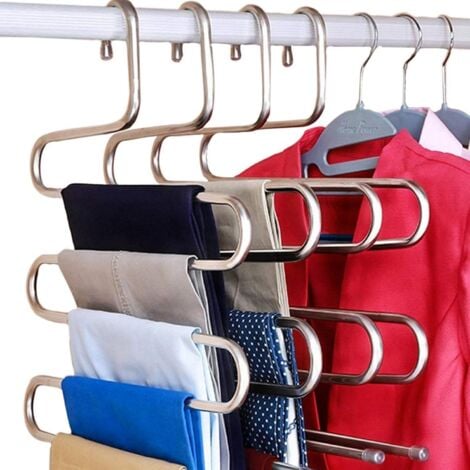Lot de 3 cintres en S antidérapants en acier inoxydable pour pantalons, écharpes, vestes - Homme, femme ou enfant - 5 niveaux