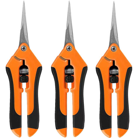 Lot de 3 ciseaux de jardinage 6,5 pouces sécateur à main sécateur avec lames droites en acier inoxydable orange