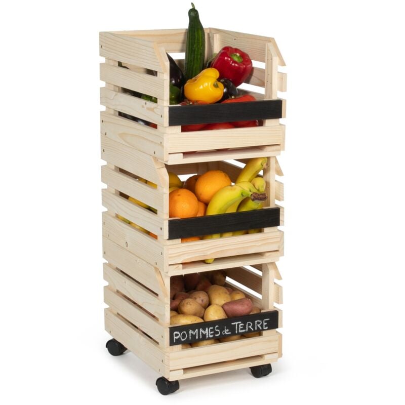 Lot de 3 clayettes en bois empilables pour fruits et légumes