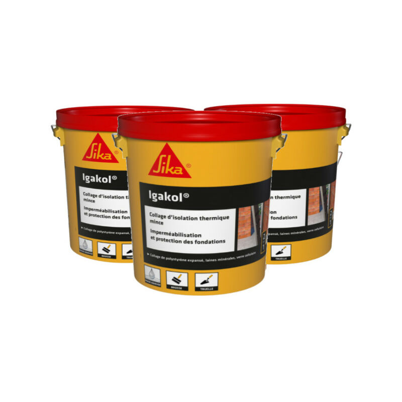 Sika - Lot de 3 collages d'isolant thermique et protection des fondations Igakol - Noir - 5kg