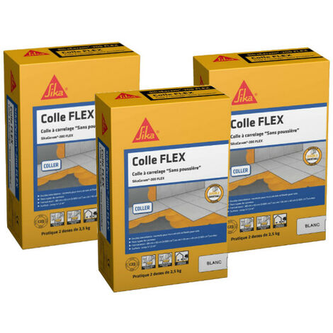 Lot de 3 colles à carrelage SIKA SikaCeram 200 Flex - Blanc - 2,5 kg