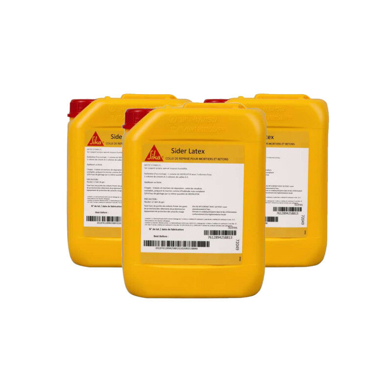 Lot de 3 colles de reprise pour mortiers et bétons Sika SiderLatex - Blanc laiteux - 5L