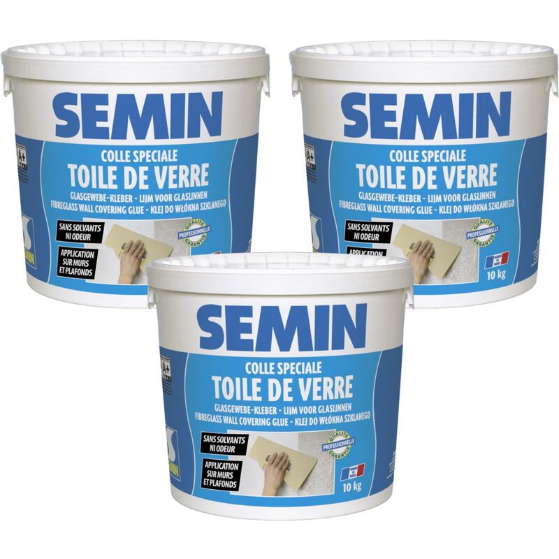 Lot de 3 colles en pâte pour toiles de verre Semin - prête à l'emploi - seau de 10 kg