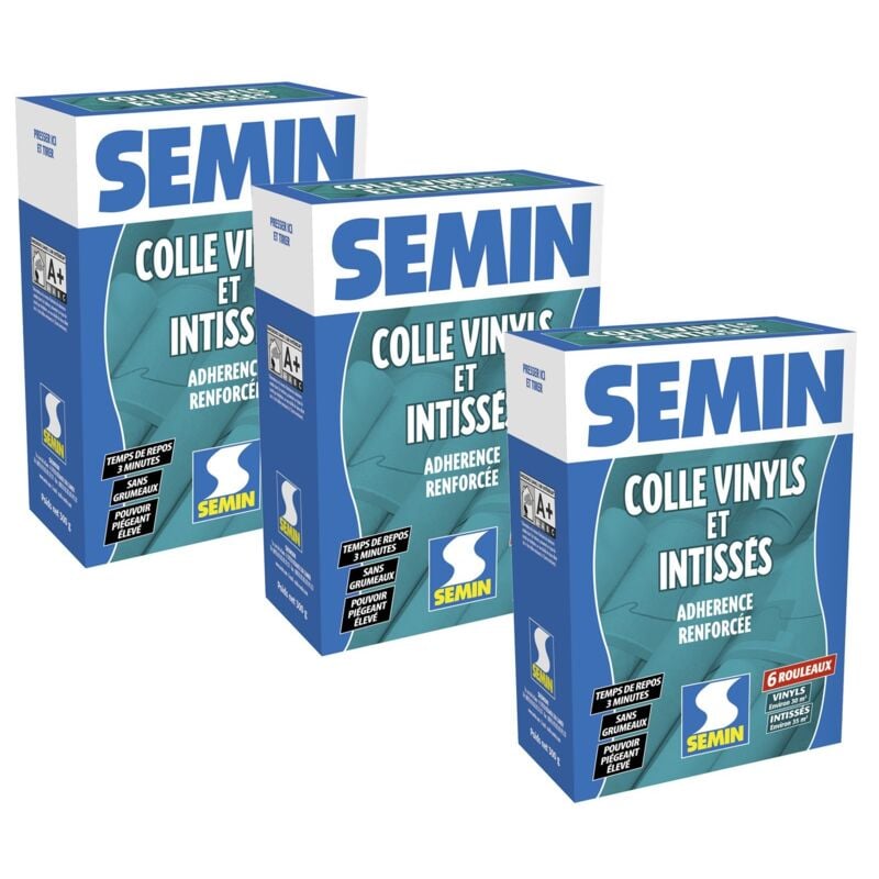 Lot de 3 colles en poudre pour papiers peints vinyls et intissés Semin boite de 300 g