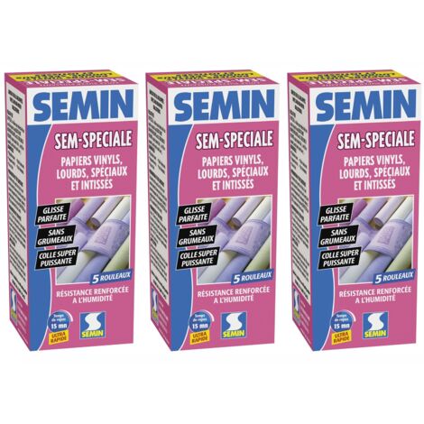 Lot de 3 colles en poudre pour papiers peints, vinyls, lourds, spéciaux et intissés Semin Sem-Spéciale - boite 200 g