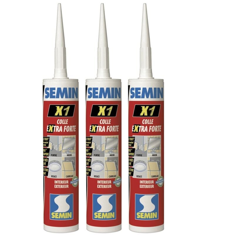 Semin - Lot de 3 colles haute performance pour tout collage et tout matériaux X1- intérieur/extérieur - cartouche de 290 ml
