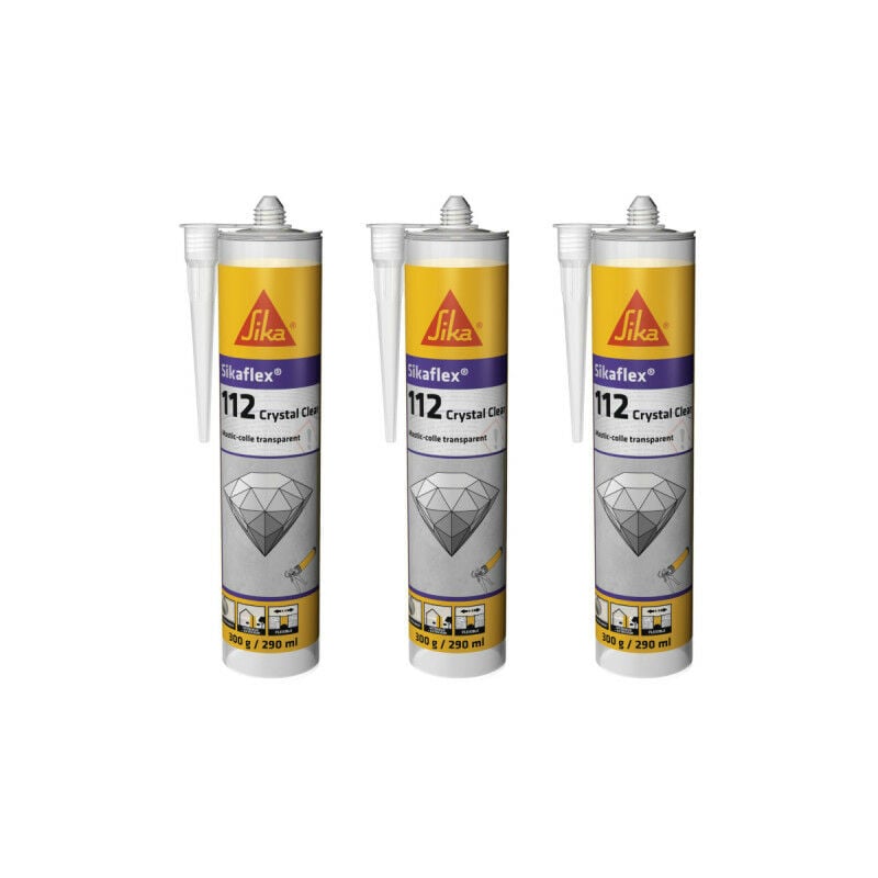 Sika - Lot de 3 colles mastic flex-112 Crystal clear - Transparent - 290ml