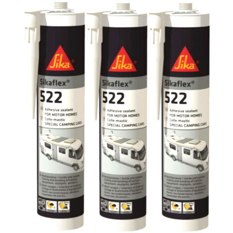 Lot de 3 colles mastic Sikaflex 522 Caravan – Blanc – 3 x 300ml – Résistance intempéries et UV – Propriétés fongicides