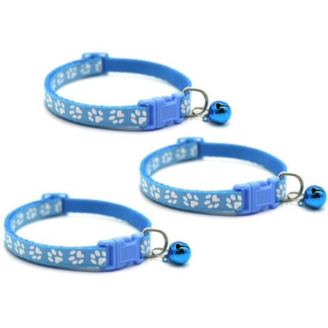 Lot de 3 Collier pour Chat Chien Réglable avec avec Clochette - Bleu