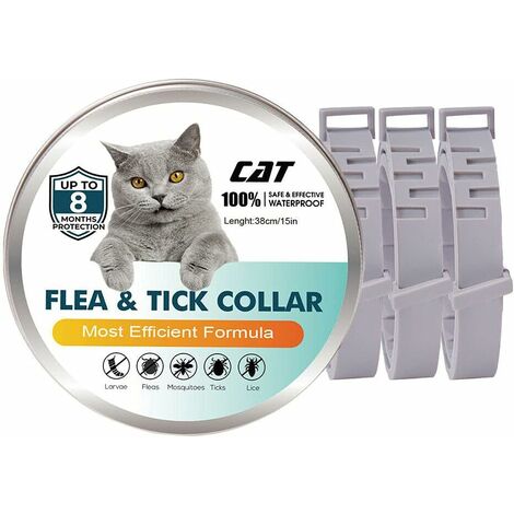 Lot de 3 colliers anti-puces pour chats de 8 mois - Prévention contre les puces et les tiques - Âge de 3 mois et plus - 76