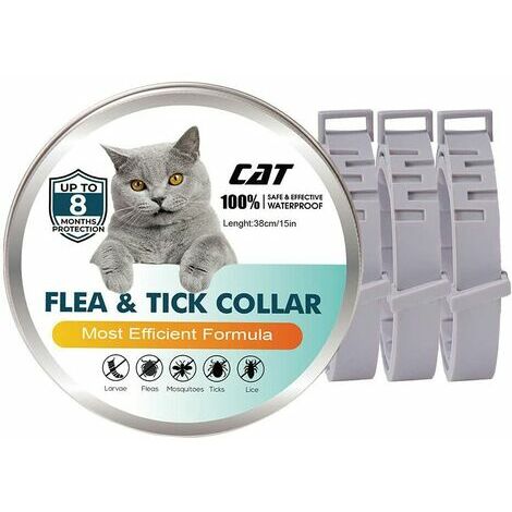 Lot de 3 colliers anti-puces pour chats de 8 mois - Prévention contre les puces et les tiques - Âge de 3 mois et plus - 76