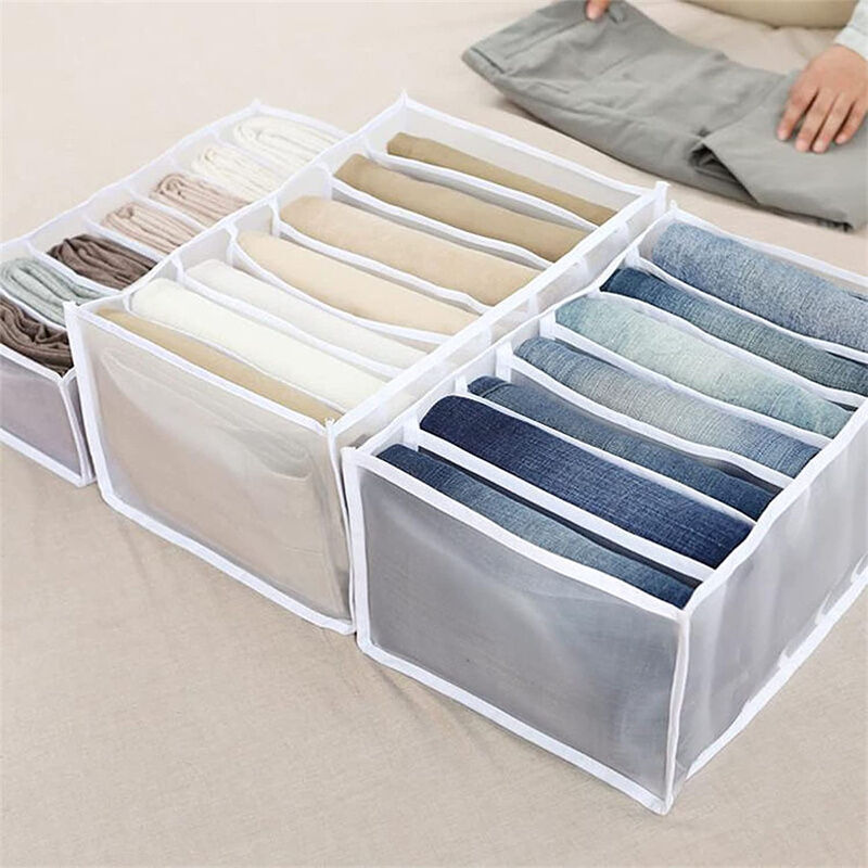 Lot de 3 Commode tiroir Organisateur boîte de Rangement avec Compartiments pour Jeans Placard tiroir à vêtements boîte de séparation en Maille 7