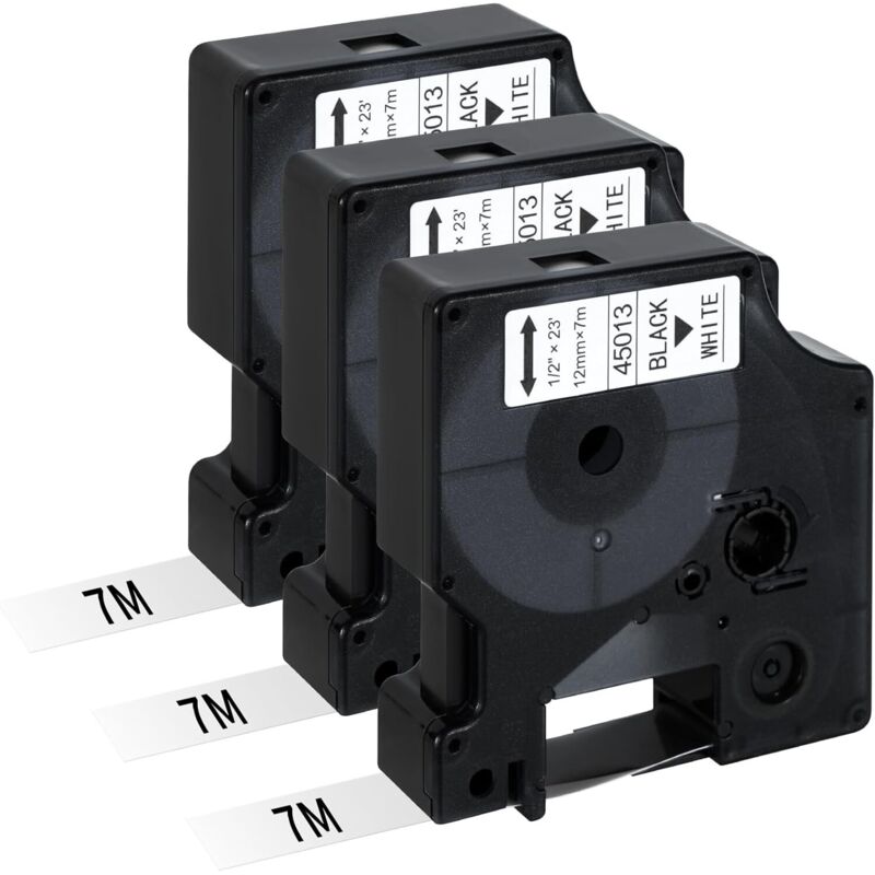 Lot de 3 Compatible avec Dymo Ruban Recharge D1 12mm x 7 m Etiqueteuse 45013 S0720530 pour Dymo Labelmanager 160 210D 280 360D 420P Label Point 150