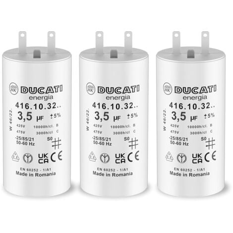 DUCATI ENERGIA Lot de 3 Condensateurs 3,5 uF pour Moteur de Volet Roulant Somfy Durée de Vie 10 000 Heures Condensateur Cylindrique Ducati