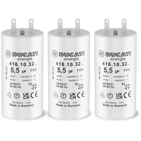 Lot de 3 condensateurs 5,5 µF pour moteurs de volets roulants – Tension 450V AC – Durée de vie 10 000 heures – Installation facile
