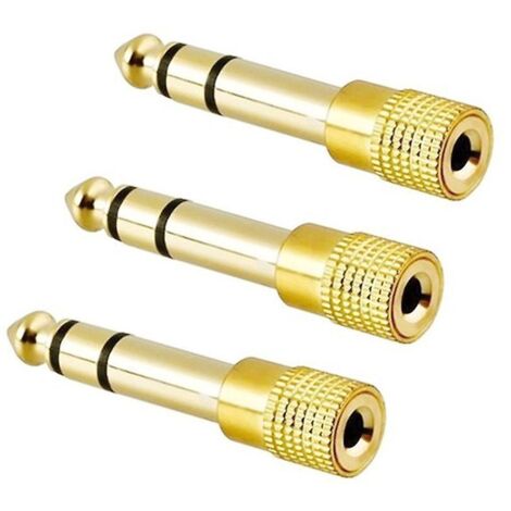 Lot de 3 connecteurs audio stéréo en métal pur, jack mâle 6,35 mm vers femelle 3,5 mm