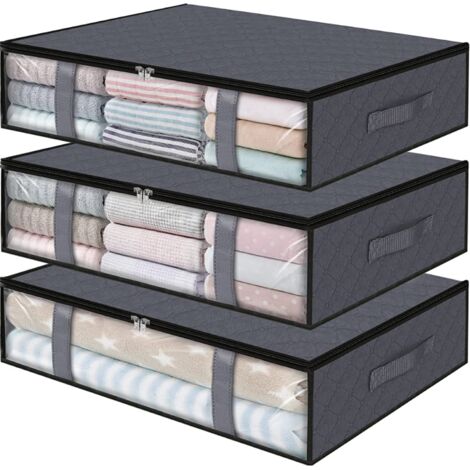 Lot de 3 conteneurs de rangement sous le lit, sacs de rangement pliables pour couvertures, conteneurs de stockage sous le lit pour organiser, gris
