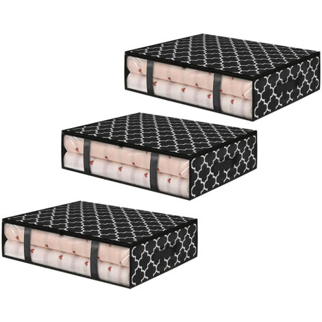 Lot de 3 conteneurs de rangement sous le lit, sacs de rangement pliables pour couvertures, conteneurs de stockage sous le lit pour organiser, Noir