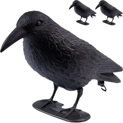 Lot de 3 Corbeaux factices en plastique ARTECSIS / 38x13x12,5cm, Noir / Effaroucheur, Anti-Pigeon