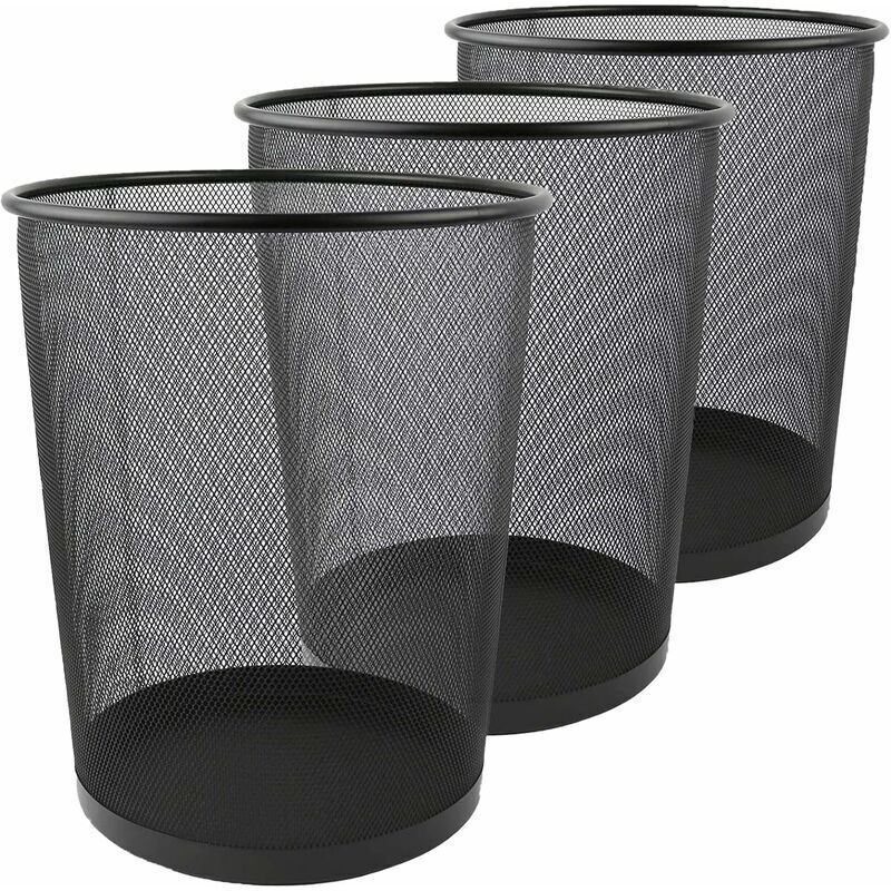 Lot de 3 Corbeille à Papier, 12L Poubelle de Bureau Métal Maille, Petit Corbeille Poubelle Bureau de Cusine de Chambre de Salles de Bains-26.5 x 23.5