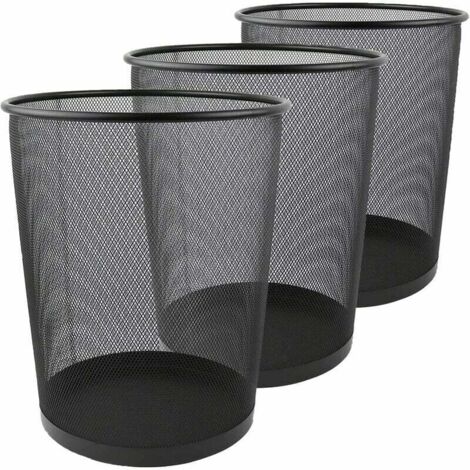 Lot de 3 Corbeille à Papier, 12L Poubelle de Bureau Métal Maille, Petit Corbeille Poubelle Bureau de Cusine de Chambre de Salles de Bains-26.5 x 23.5 x 18.8 CM - Noir