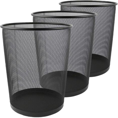 Lot de 3 Corbeille à Papier, 12L Poubelle de Bureau Métal Maille, Petit Corbeille Poubelle Bureau de Cusine de Chambre de Salles de Bains-26.5 x 23.5 x 18.8 CM - Noir