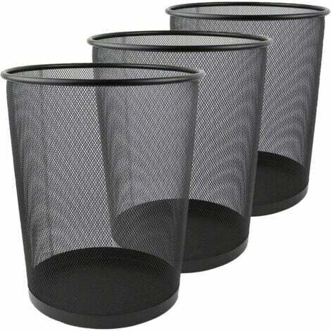 Lot de 3 Corbeille à Papier, 12L Poubelle de Bureau Métal Maille, Petit Corbeille Poubelle Bureau de Cusine de Chambre de Salles de Bains-26.5 x 23.5 x 18.8 CM - Noir