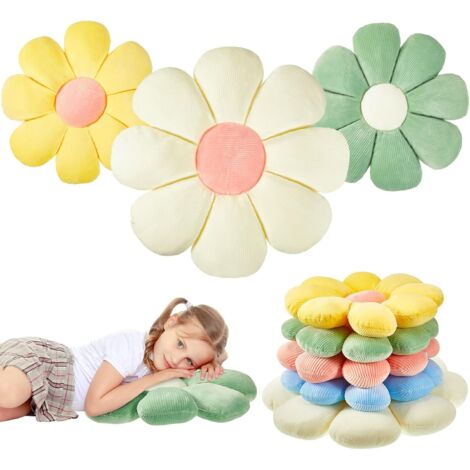 Lot de 3 coussins de sol décoratifs en forme de marguerite (blanc, vert, jaune)