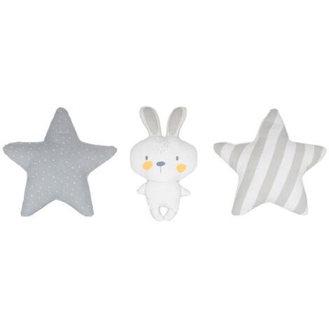 Lot de 3 Coussins Enfant "Étoiles & Lapin" 28cm Blanc