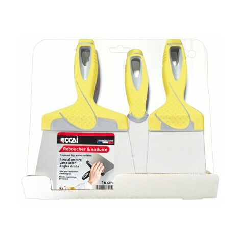 Lot de 3 couteaux de peintre acier avec poignée bi-matière : 4, 10 & 16 cm - OCAI