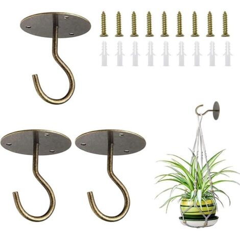 Lot de 3 crochets de plafond pour suspendre des plantes, support mural en métal S avec vis et chevilles pour suspendre des paniers de plantes