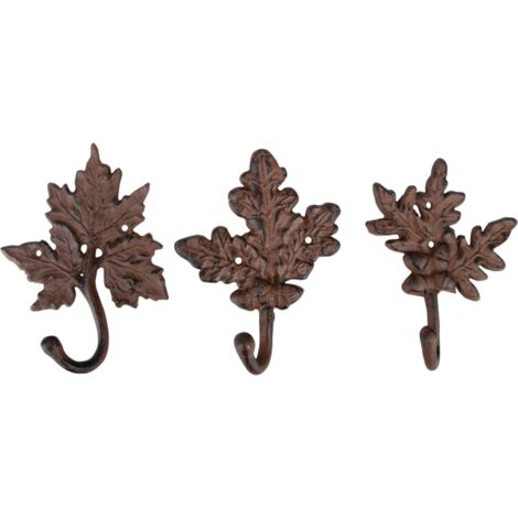 Lot de 3 crochets de porte en fonte motif feuilles