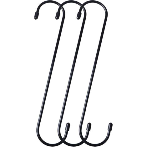 Lot de 3 crochets en S extra longs de 30 cm en forme de S - Crochets robustes noirs pour suspendre des plantes, des armoires, des fleurs, des paniers, des patios