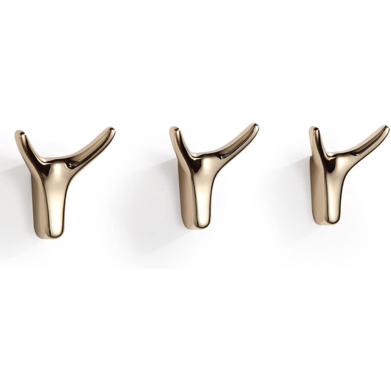 Memkey - Lot de 3 crochets muraux adhésifs dorés en forme de corne pour salle de bain