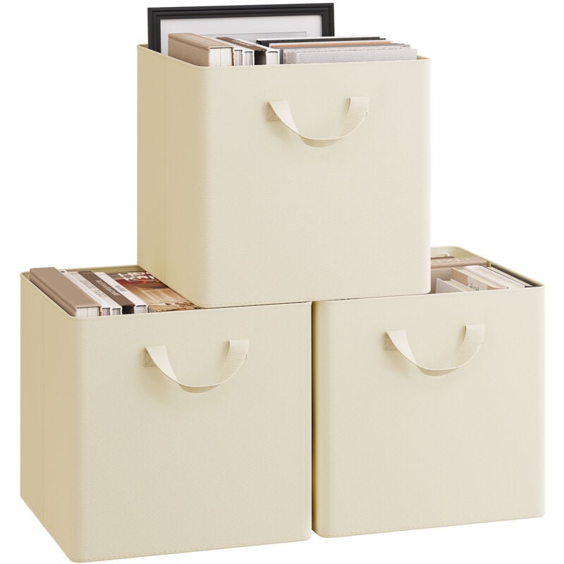 Lot de 3 Cubes de Rangement WOLTU, 32,5x32,5x31 cm, Boîte Rangement Pliable, avec Poignée, Cadre en Métal, en Tissu, Crème