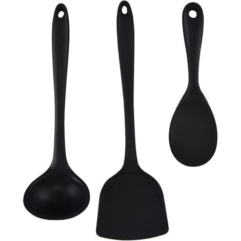 Lot de 3 cuillères à mélanger en silicone, longues, antiadhésives et résistantes à la chaleur.