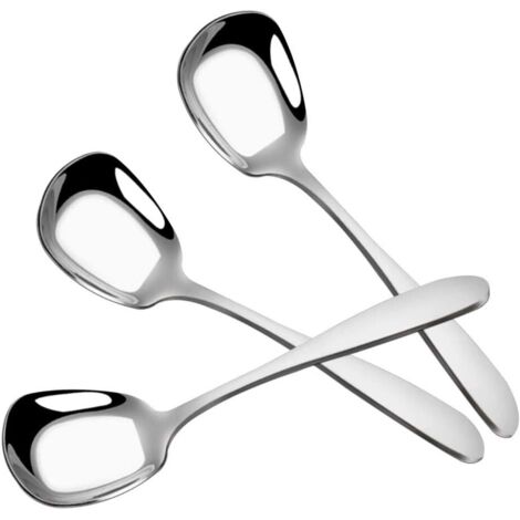 Lot de 3 cuillères carrées en acier inoxydable, cuillères à soupe de 18,5 cm