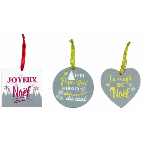 Lot de 3 décoration de sapin à suspendre en bois