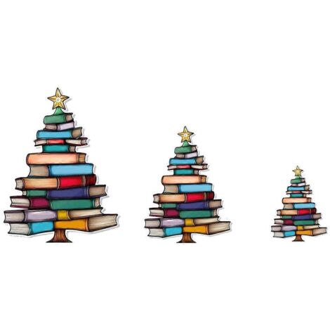Lot de 3 décorations attrape-cartes en forme de livre pour sapin de Noël, thème livres--