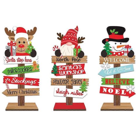 Lot de 3 décorations de Noël en bois à faire soi-même : sapin de Noël et Père Noël.