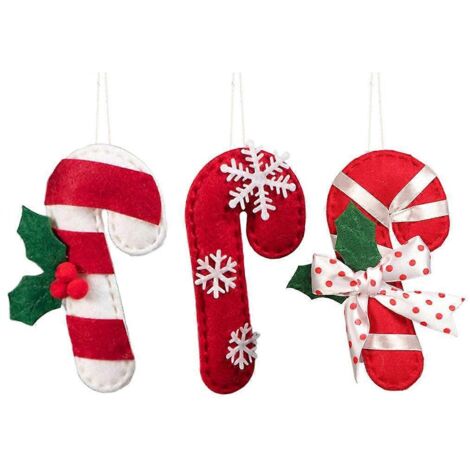 Lot de 3 décorations de Noël en forme de canne de Père Noël à suspendre au sapin, pour le Nouvel An 2022, idéal pour les fêtes de fin d'année et les cadeaux.