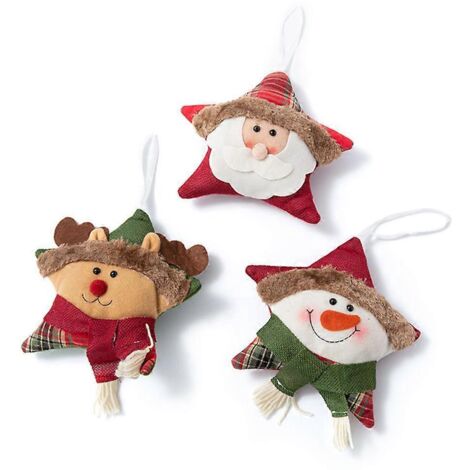 Lot de 3 décorations de Noël en peluche à suspendre : Père Noël, bonhomme de neige, renne, pendentif pour poupée