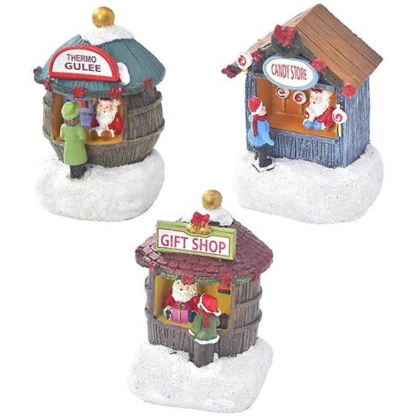 Lot de 3 décorations de Noël lumineuses représentant une maison avec le Père Noël (comme sur la photo).