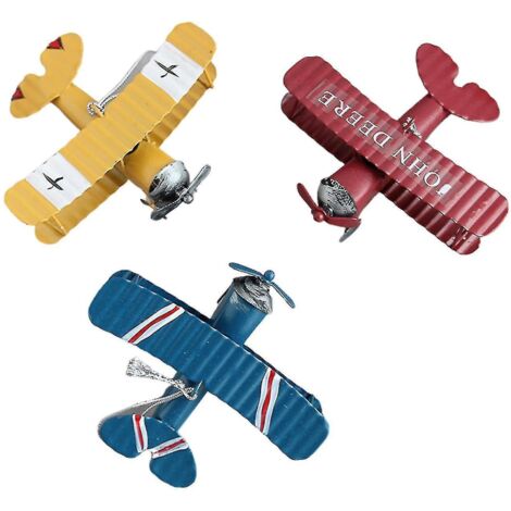 Lot de 3 décorations suspendues en forme de maquette d'avion vintage en métal, biplan, pour chambre, gâteau, accessoires photo