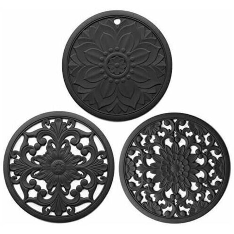 Jalleria - Lot de 3 dessous de plat en silicone, 3 dessous de plat multi-usages finement sculptés pour plats chauds, tapis de cuisine, sets de table,